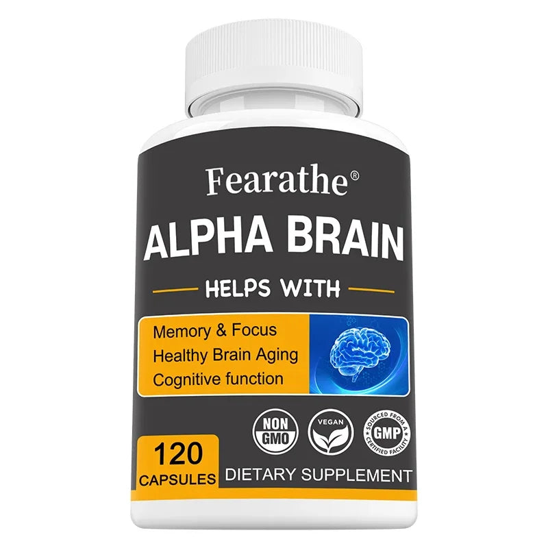 Alpha Brain Nootropics Brain Supplement for Men and Women - Memory, Mental Clarity & Cognition with Vitamin B6, Focus Capsules Peaceful Pleasures Health and Wellness 120 count-1 bottle