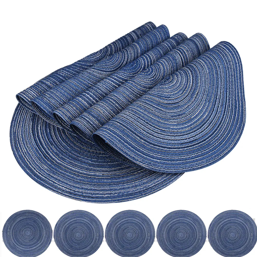 Round Braided Set of 6 Washable Round Placemats for Christmas Kitchen Wedding Dining Table 34cm Woven Heat Resistant Place Mats Peaceful Pleasures Health and Wellness blue 2 sets Round