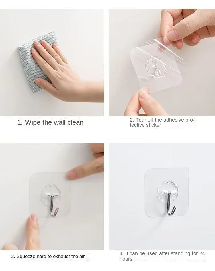 Self-Adhesive Heavy Duty Wall Hooks – Transparent No-Drill Adhesive Wall Hooks Peaceful Pleasures Health and Wellness