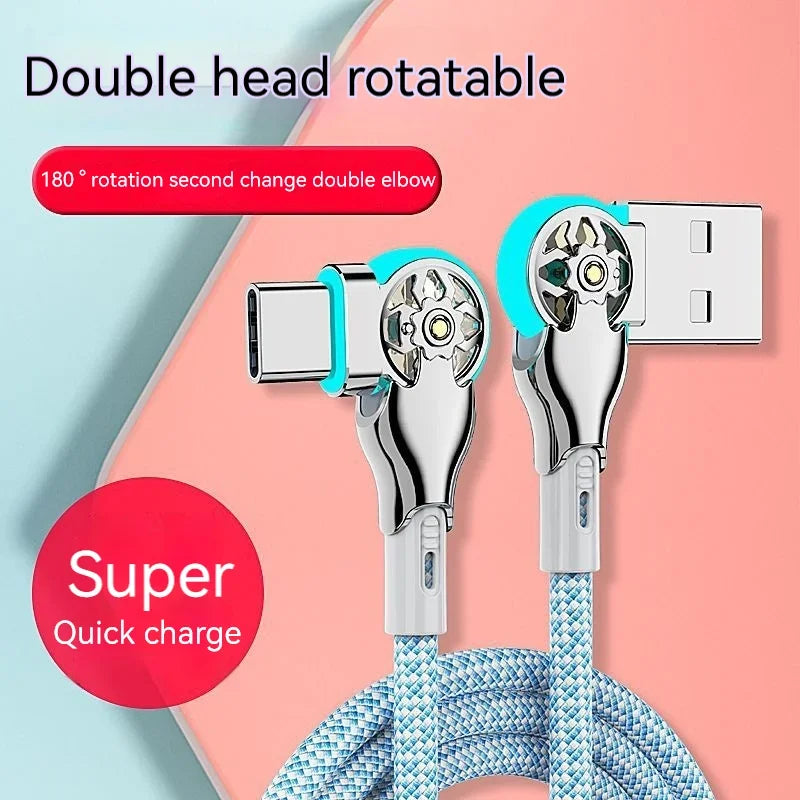 180° Rotatable USB-A to USB-C Fast Charging Braided Cable Peaceful Pleasures Health and Wellness