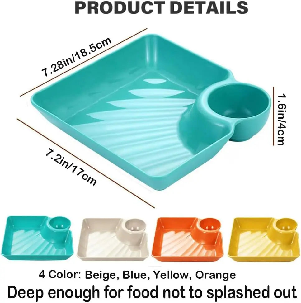 Chip Dip Serving Platter Set, Plastic Dumpling Plates with Sauce Compartment, Square Serving Dish Sushi Plates Peaceful Pleasures Health and Wellness
