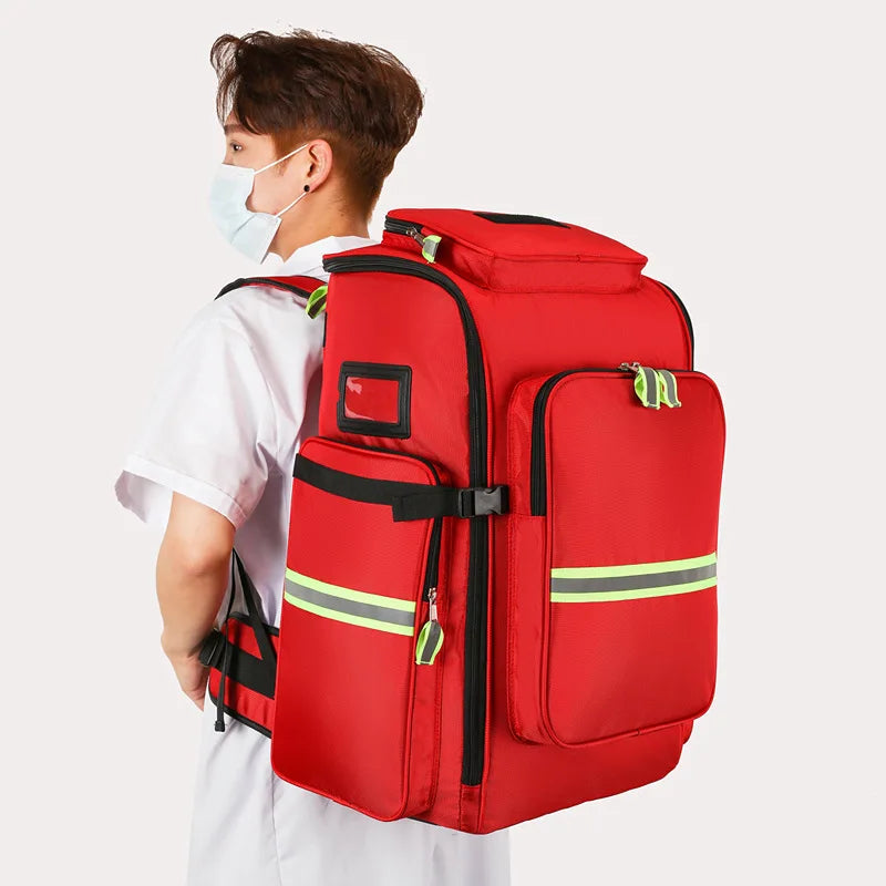 Empty Emergency First Aid Kit Backpack First Responder Trauma Bag Medical Supplies Case for Disaster Relief Field Trips Camping Peaceful Pleasures Health and Wellness Red L