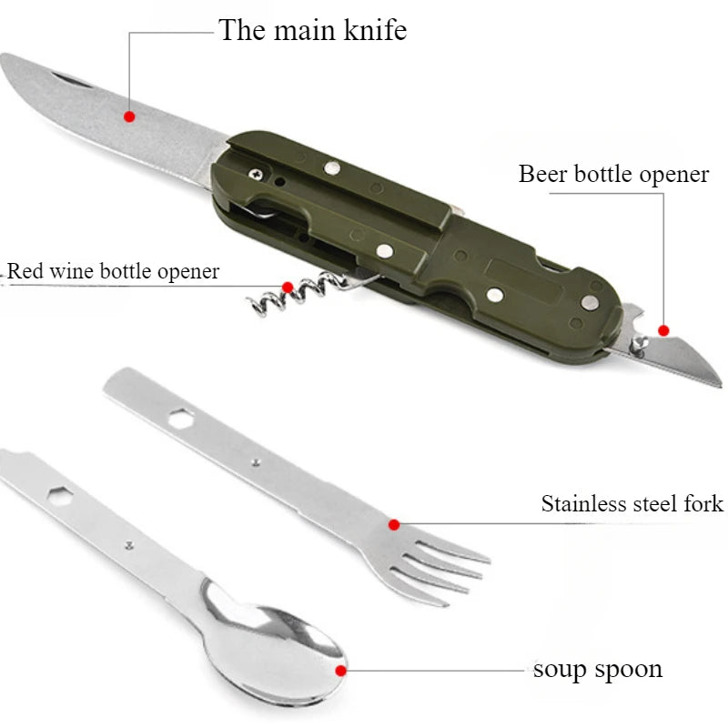 Camping Folding Utensil Set – Stainless Steel Knife Fork Spoon Folding Camping Utensils Peaceful Pleasures Health and Wellness