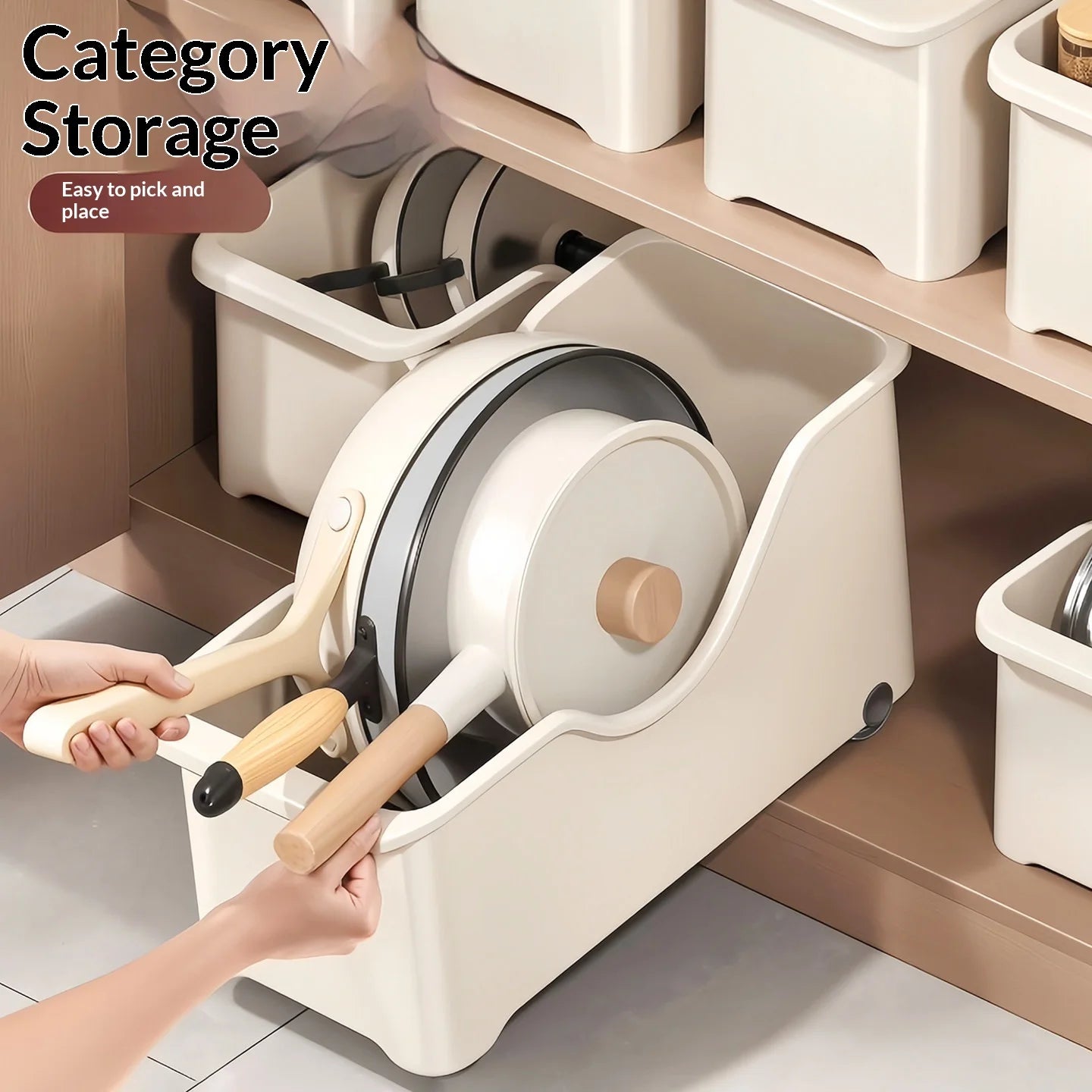 Practical Rolling Storage Box with Wheels Multi-functional Organizer for Pots Lids Spices Kitchen Cabinet Countertop Home Peaceful Pleasures Health and Wellness
