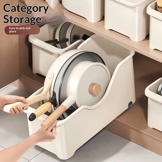 Practical Rolling Storage Box with Wheels Multi-functional Organizer for Pots Lids Spices Kitchen Cabinet Countertop Home Peaceful Pleasures Health and Wellness