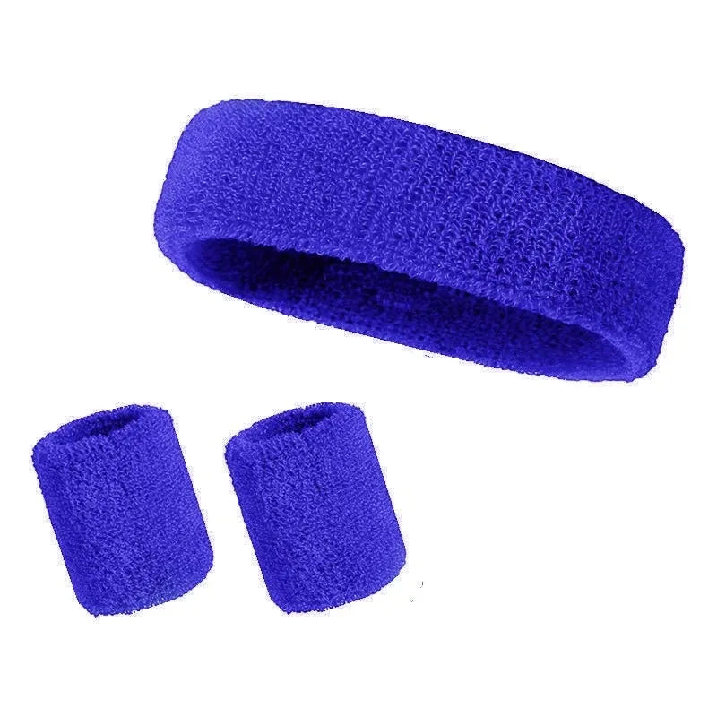 New Hot Athletic Sweatband Hairband Headband Wristband Set in 3-Pack Cotton Head Sweat Bands for Running, Cycling, Yoga, Spa Peaceful Pleasures Health and Wellness Blue