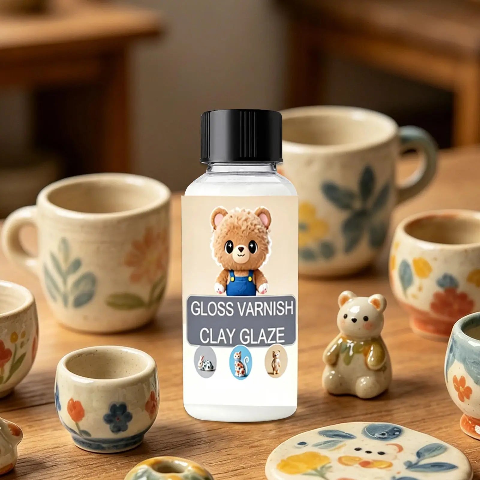 Air Dry Clay Glaze Clear Shine Varnish For Pottery Ceramic Wood Resin, Brush-On Finish Multi-Surface SealantCrafts Sculpting DIY Peaceful Pleasures Health and Wellness