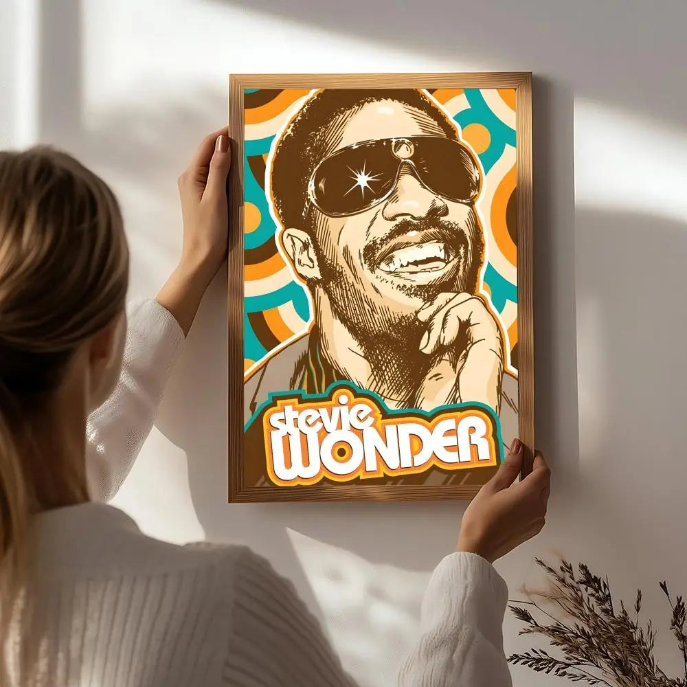 Singer S-Stevie Wonder Poster HD Self Adhesive Waterproof Wall Art Ideal for Home Office Dorm Bedroom Great Gift Peaceful Pleasures Health and Wellness White6 15X20cmNoframe