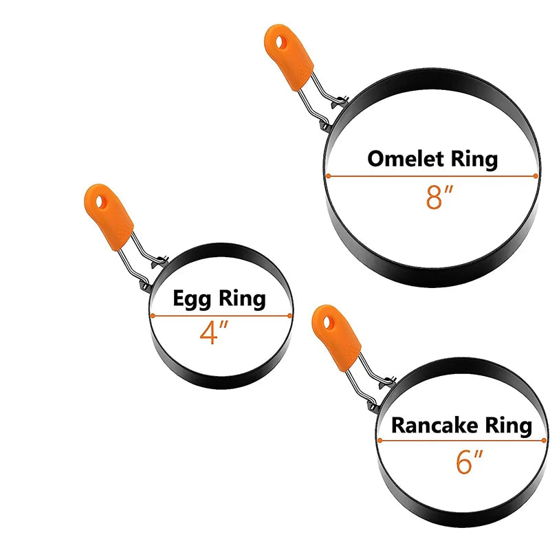 Stainless Steel Egg Rings & Pancake Mold Set with Silicone Handles Peaceful Pleasures Health and Wellness