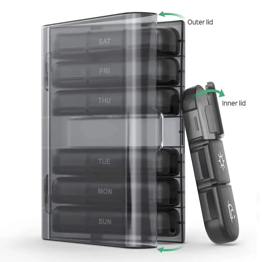 7-Day Weekly Pill Organizer – 21 Grids, 3x Daily, Large Portable Pill Case for Tablets, Vitamins & Supplements