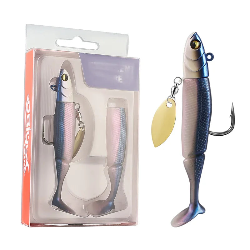 Luminous T-Tail Soft Fishing Lure Set, 9.5cm 20g Single Hook Glitter Bionic Bait, Durable Saltwater Sea Fishing Tackle Peaceful Pleasures Health and Wellness DY18-Blue