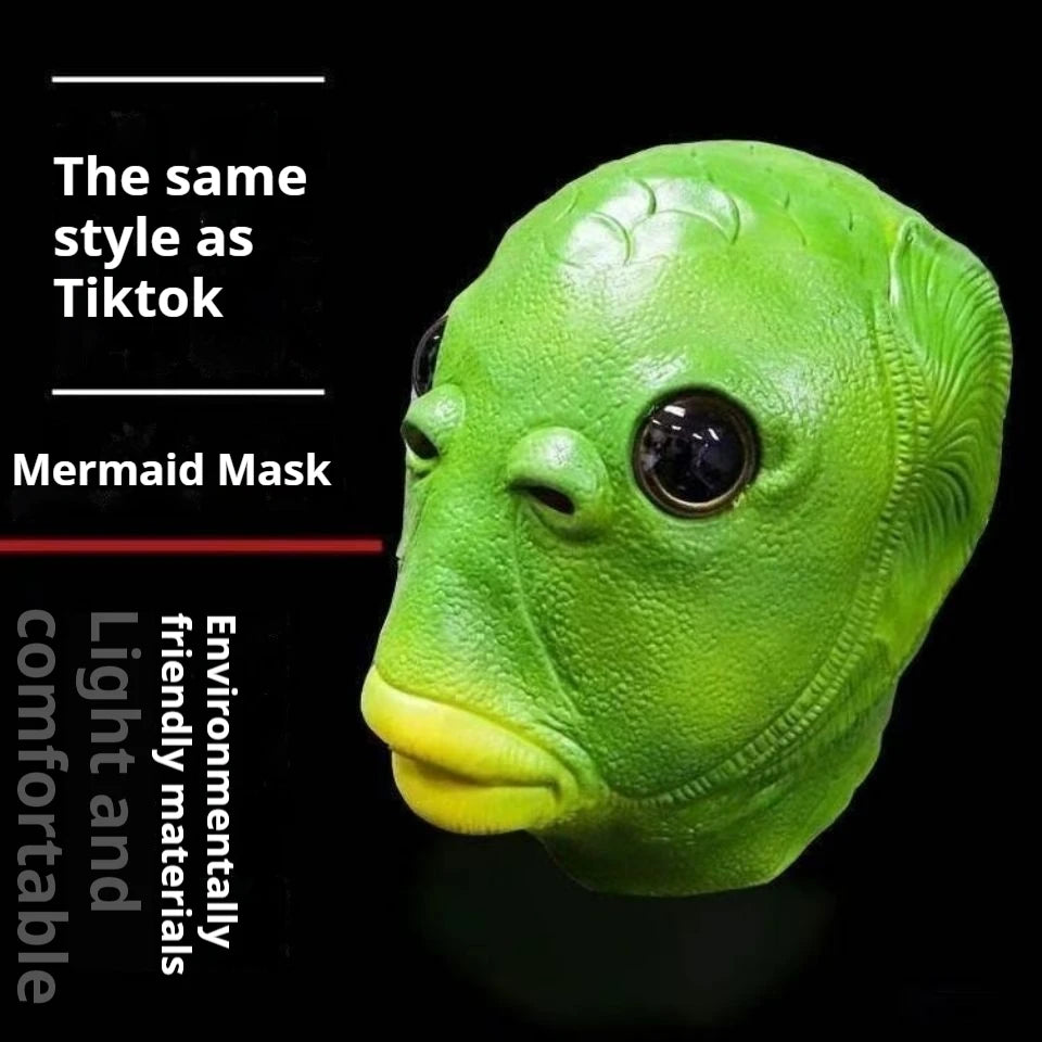 Green Fish Head Mask Toy Sand Sculpture Play Strange Green Fish Head Cover Peaceful Pleasures Health and Wellness