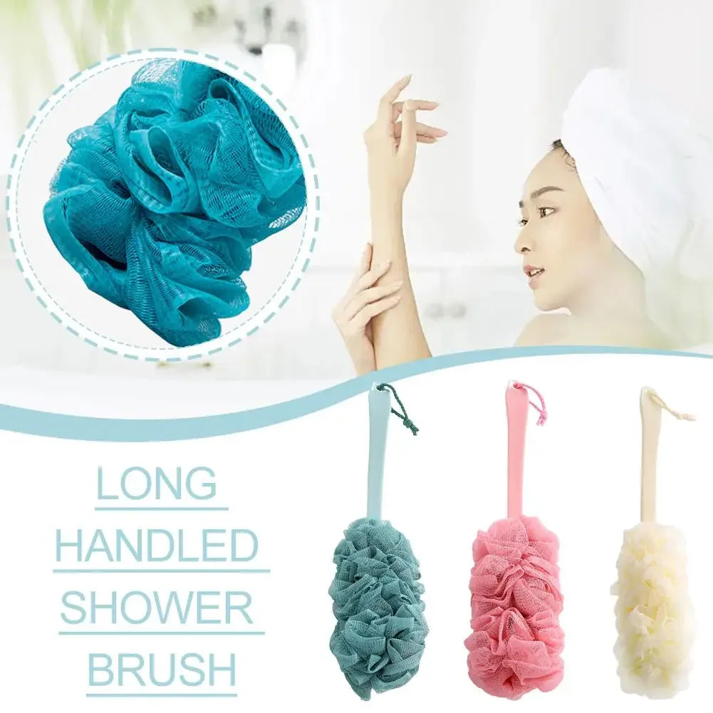 Large Two-Tone Bath Puff with Long Handle & Hanging Rope