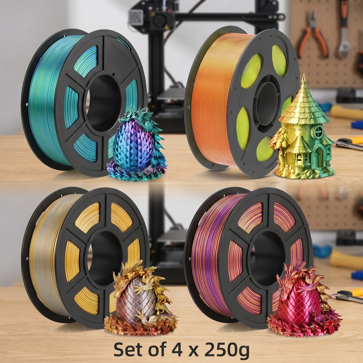 Silk Rainbow PLA Filament 1.75mm Triple Color | DINGSUN 3D