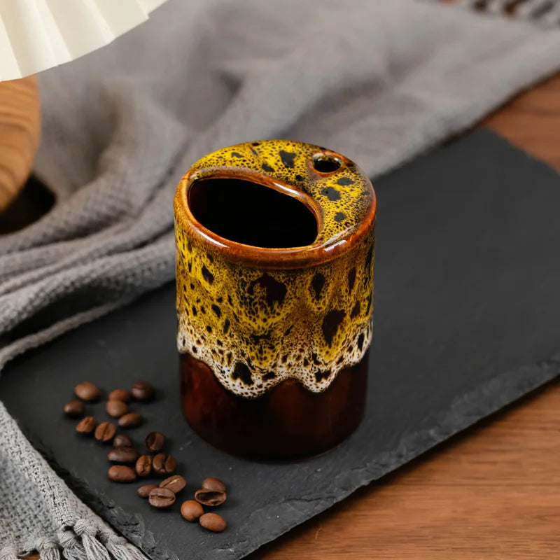 Cross Border Kiln Transformation Creative Mug, Large Capacity Ceramic Latte Gift Couple Coffee Cup, Sipping Breakfast Milk Cup Peaceful Pleasures Health and Wellness yellow 320mL