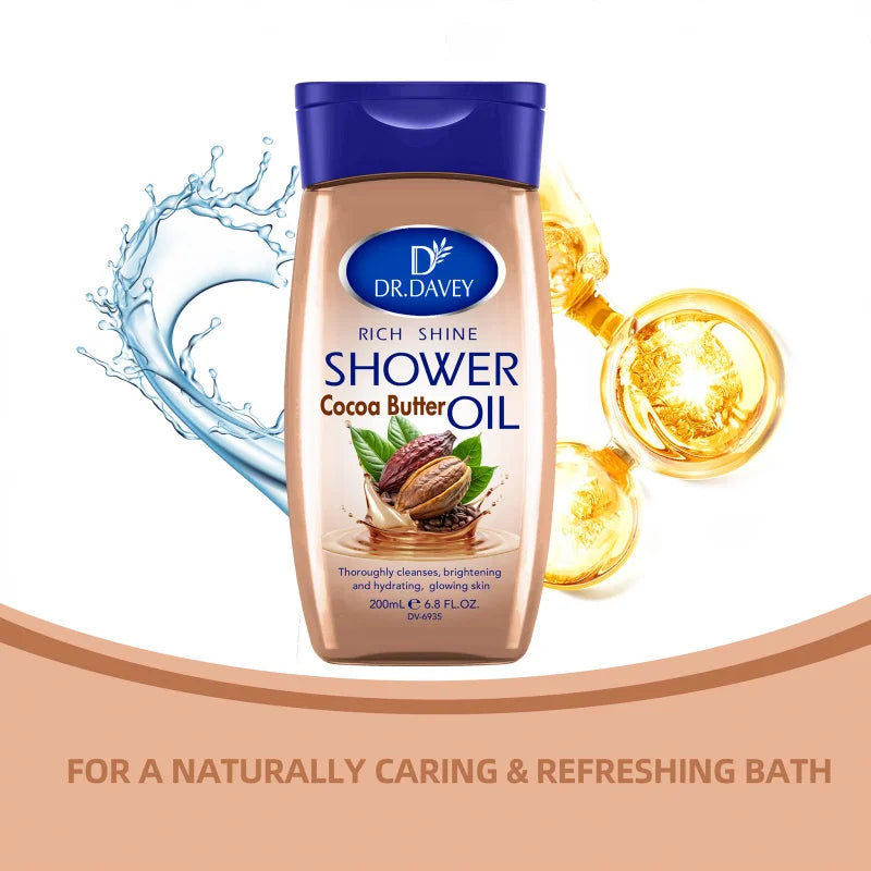 200ml DR.DAVEY Rich Shine Cocoa Butter Shower Oil for Men and Women's Full Body Skincare Moisturizing and Moisturizing Skin Care Peaceful Pleasures Health and Wellness