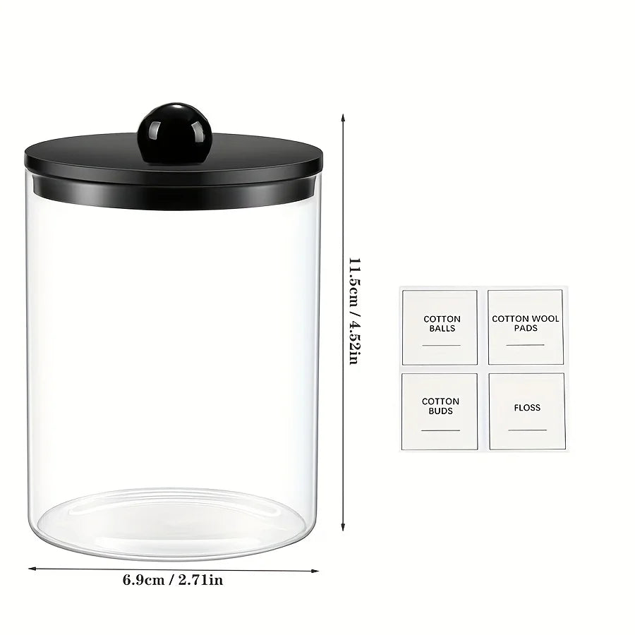Q-tip Holder Dispenser for Bathroom – 10oz Clear Apothecary Canister Jar for Cotton Swabs, Balls, Pads & Floss Picks