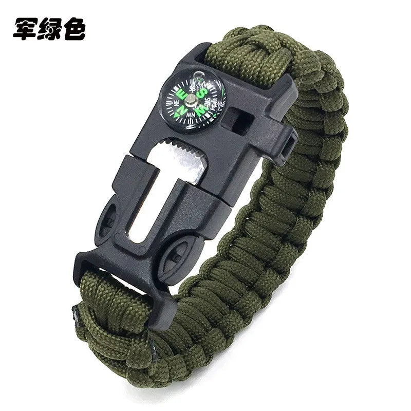 (No flint) Outdoor Survival Umbrella Rope SOS Bracelet Emergency Rescue Bracelet Compass Sport Tactical Whistle Bracelets Peaceful Pleasures Health and Wellness green