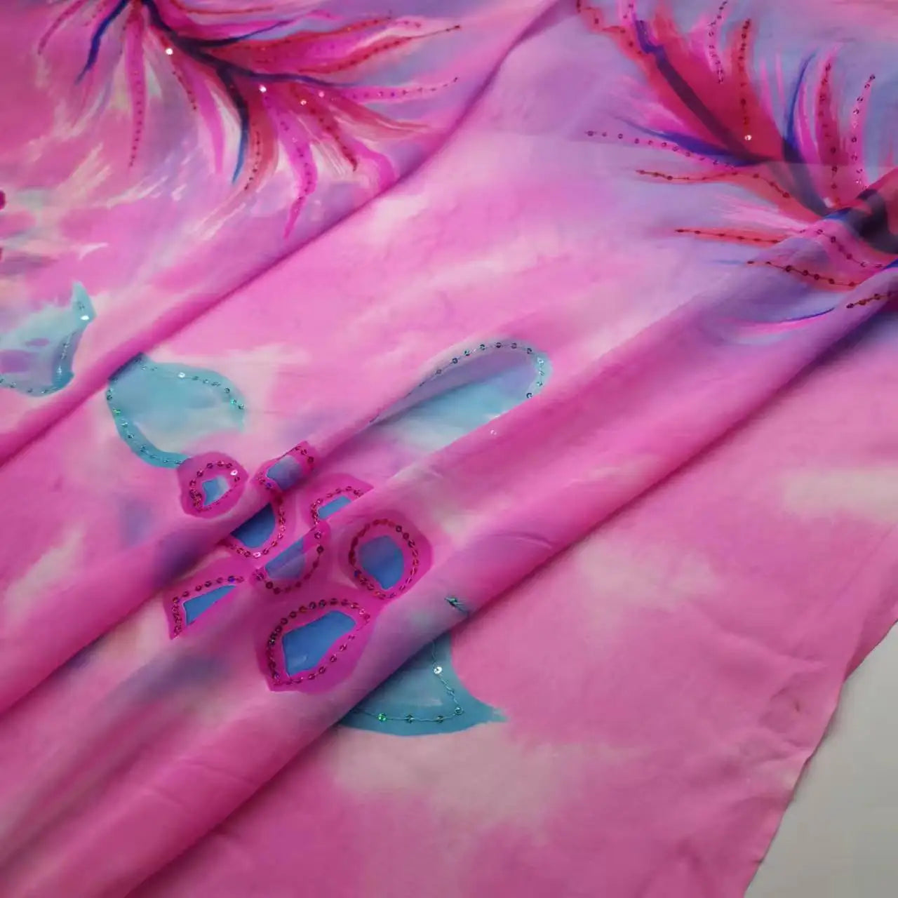 100% Silk Georgette Sequin Fabric | Saree Hijab Dress DIY