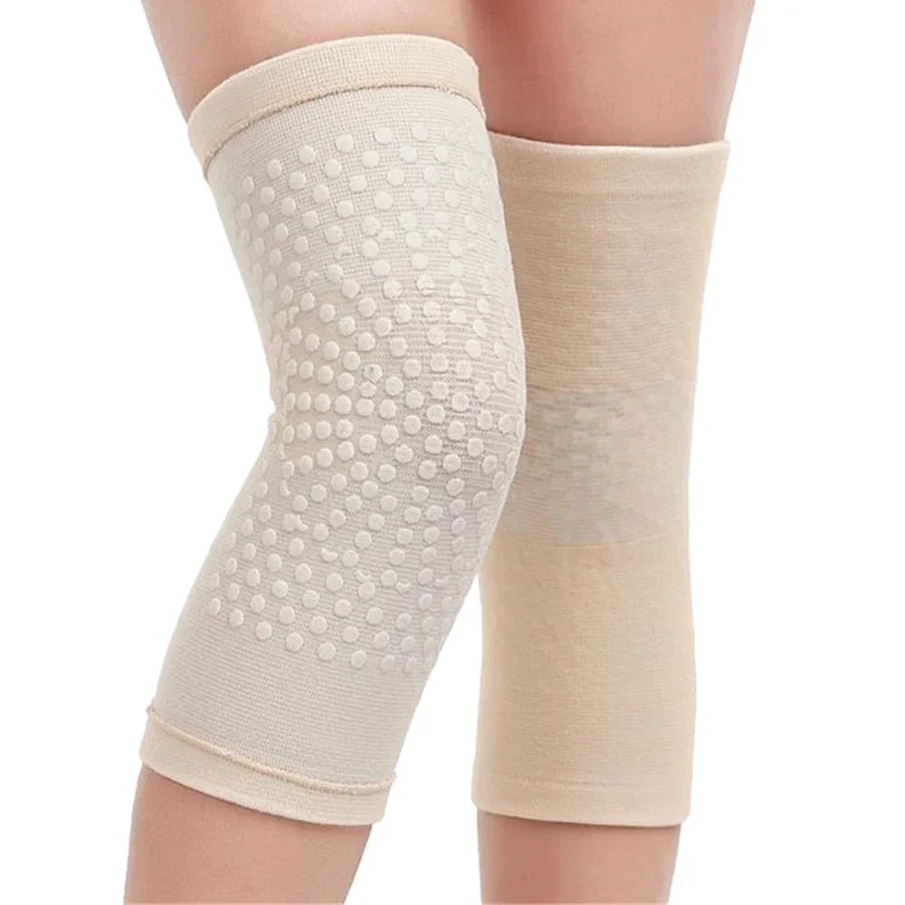 2PCS New Self Heating Knee Braces Sleeve Tourmaline Knee Support Far Infrared Keep Warm Knee Pads Peaceful Pleasures Health and Wellness Beige L for weight 65-75KG