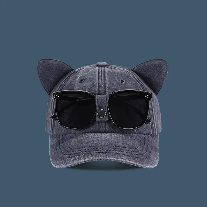 Embroidered Cat Ear Baseball Cap – UV Protection Sunhat