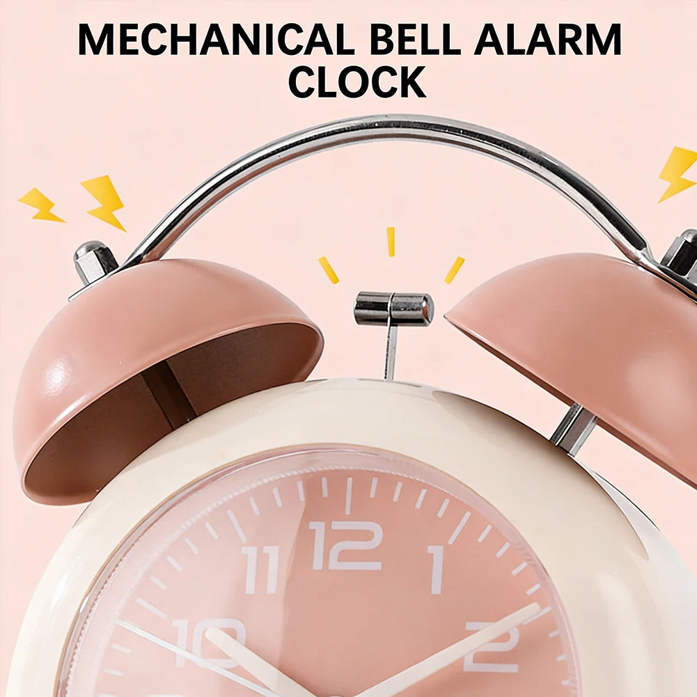 Retro Twin-Bell Alarm Clock – Silent, Loud Alarm & Night Light Analog Alarm Clock Peaceful Pleasures Health and Wellness