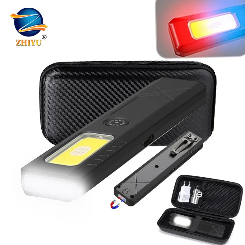 Mini EDC Flashlight USB Rechargeable – COB+LED, 6 Modes, Clip