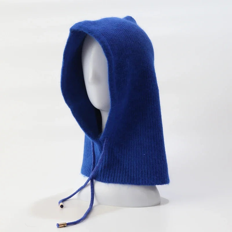 Women's Rabbit Fur Knitted Beanie Hood Hat | Winter Balaclava