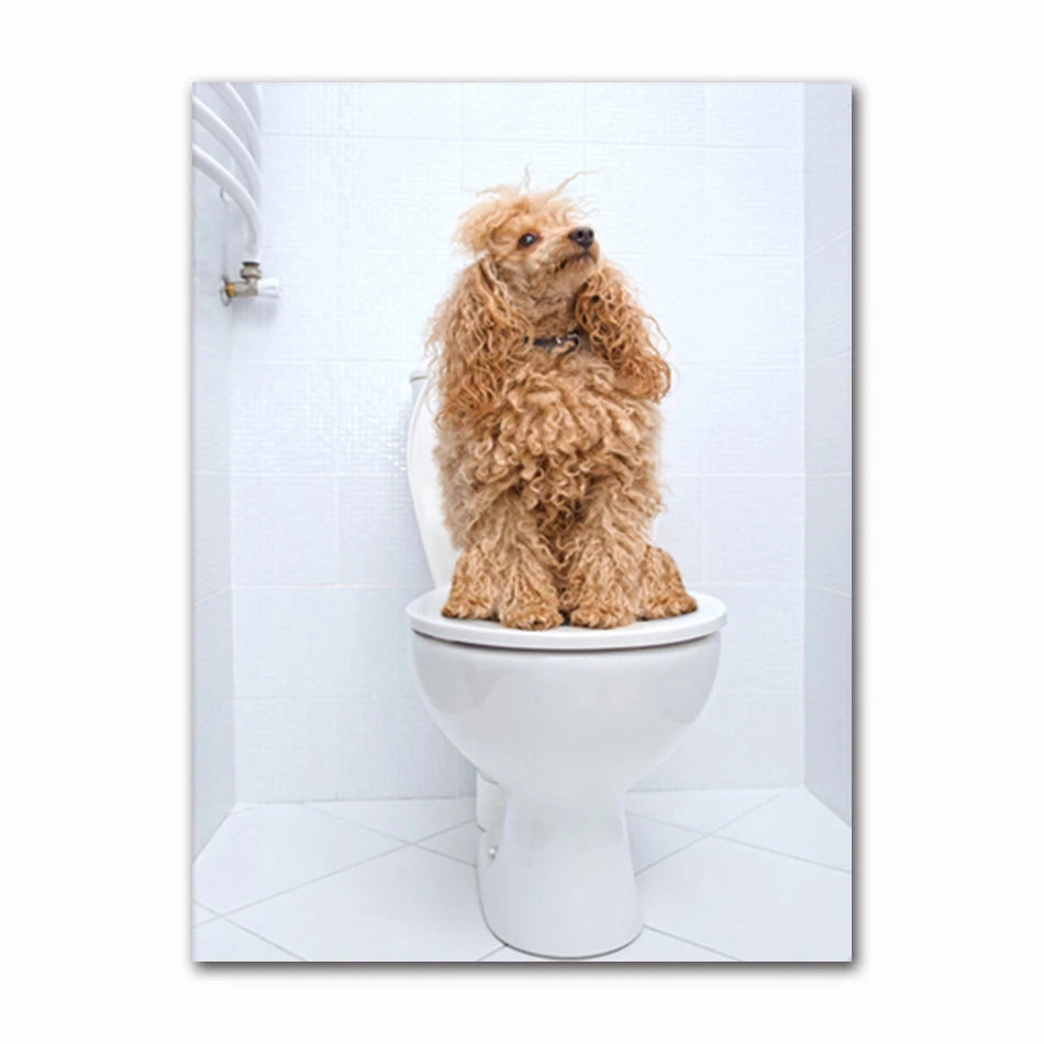 Funny Animal Dog Read Newspaper Oil Painting on Canvas Wall Art Poster Prints Wall Art Picture for Bathroom Toilet Decoration Peaceful Pleasures Health and Wellness T60523-15 50x70cm Unframed
