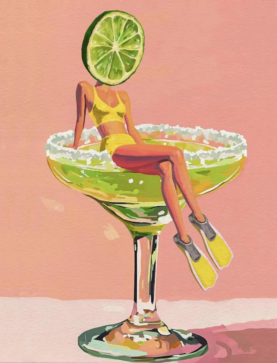 Coffee Martini Cocktail Margarita Drink Girl Jumping Into Wine Glass Fun Poster Canvas Printing Wall Art Bar Club Kitchen Decor Peaceful Pleasures Health and Wellness DM45-3 20x30cm Unframed