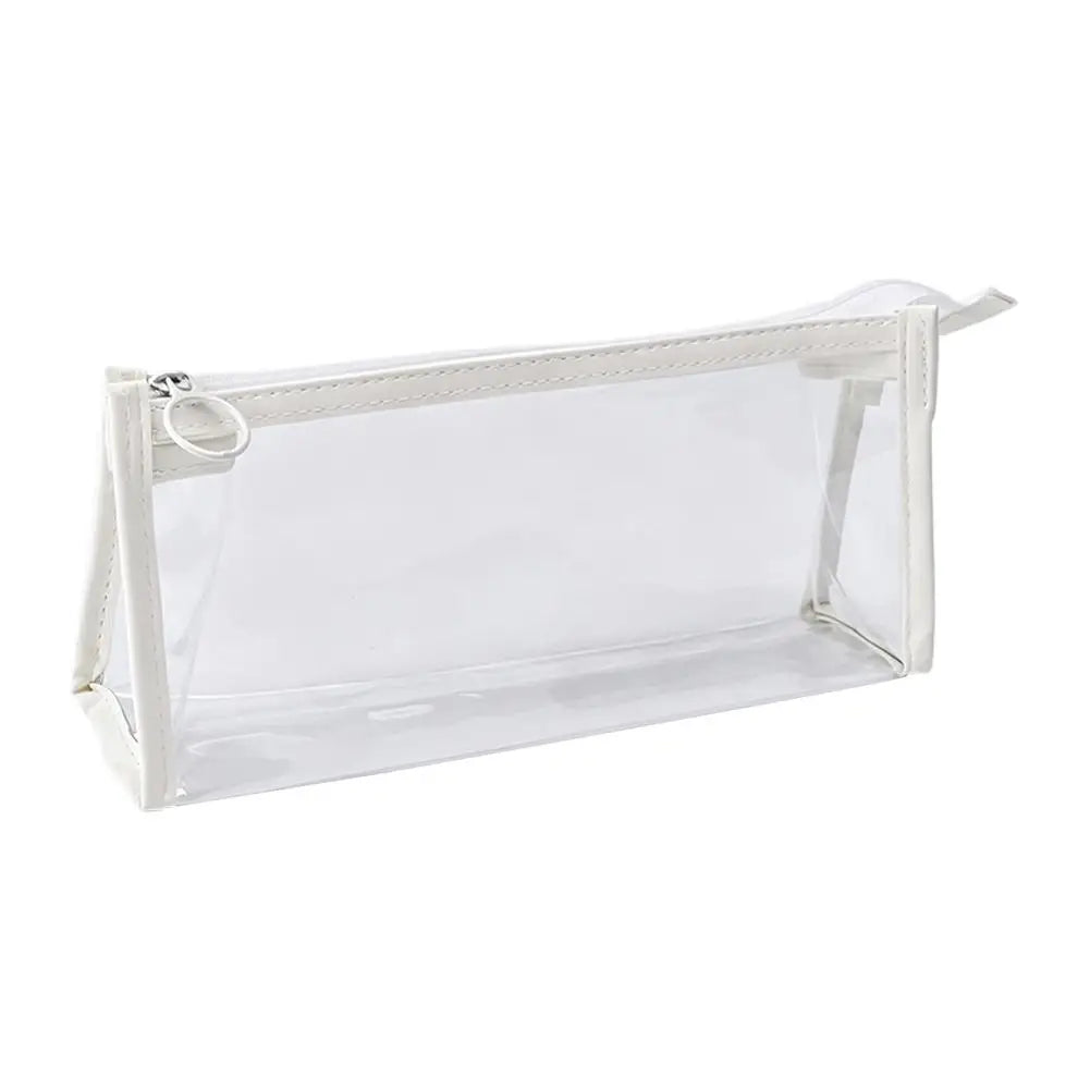 Clear PVC Zipper Pouch Waterproof Cosmetic Makeup Bag Portable Stationery Pencil Case Travel Wash Toiletry Organizer Bag Peaceful Pleasures Health and Wellness White