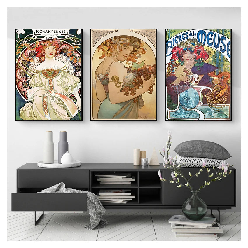 Alphonse Mucha Art Nouveau Vintage Canvas Wall Art Print