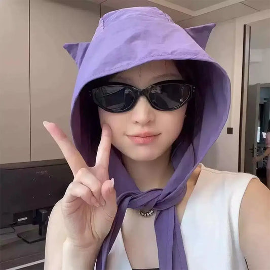 Cat Ear Hooded Sun Hat | Quick-Dry Outdoor Cap with Chin Strap Hooded Sun Hat Peaceful Pleasures Health and Wellness