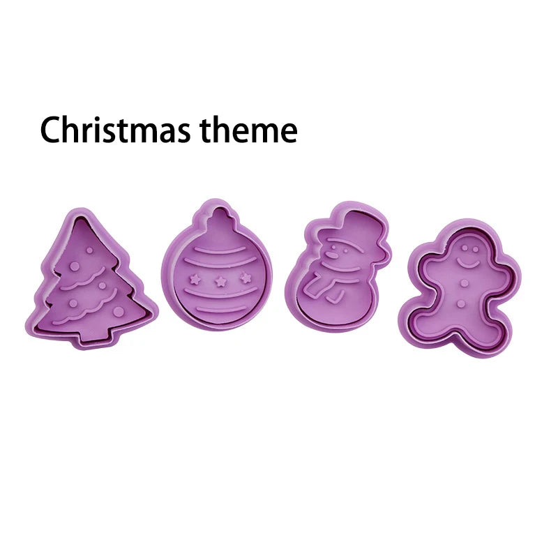 4-Piece 3D Cartoon Cookie Stamp & Cutter Mold Set – DIY Biscuit Baking Molds