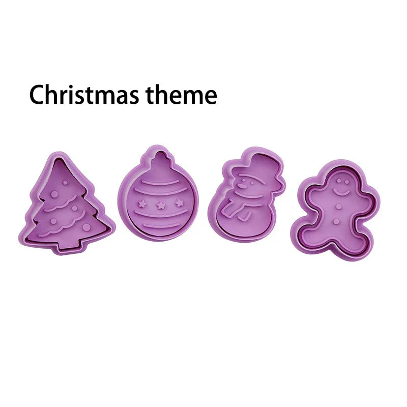 4-Piece 3D Cartoon Cookie Cutter & Stamp Mould Set – Baking