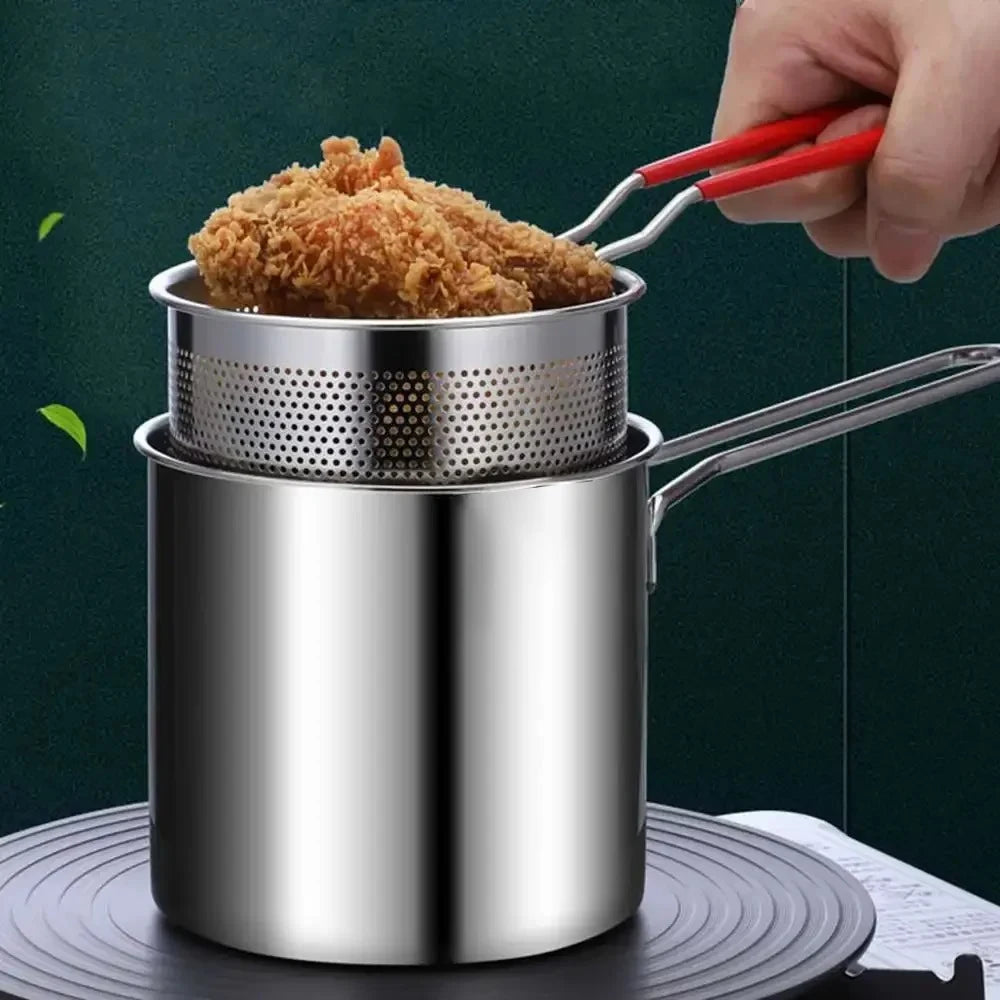 Stainless Steel Deep Fryer with Basket for Home and Commercial Use Non-Slip Base Cool Handle Ideal for Tempura and Chicken Peaceful Pleasures Health and Wellness