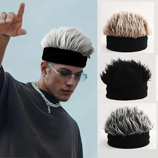 Novelty man's hairpiece hat, unique man's hairpiece knitted hat, hip-hop fashion snap-back hat, man's party cosplay accessory Peaceful Pleasures Health and Wellness