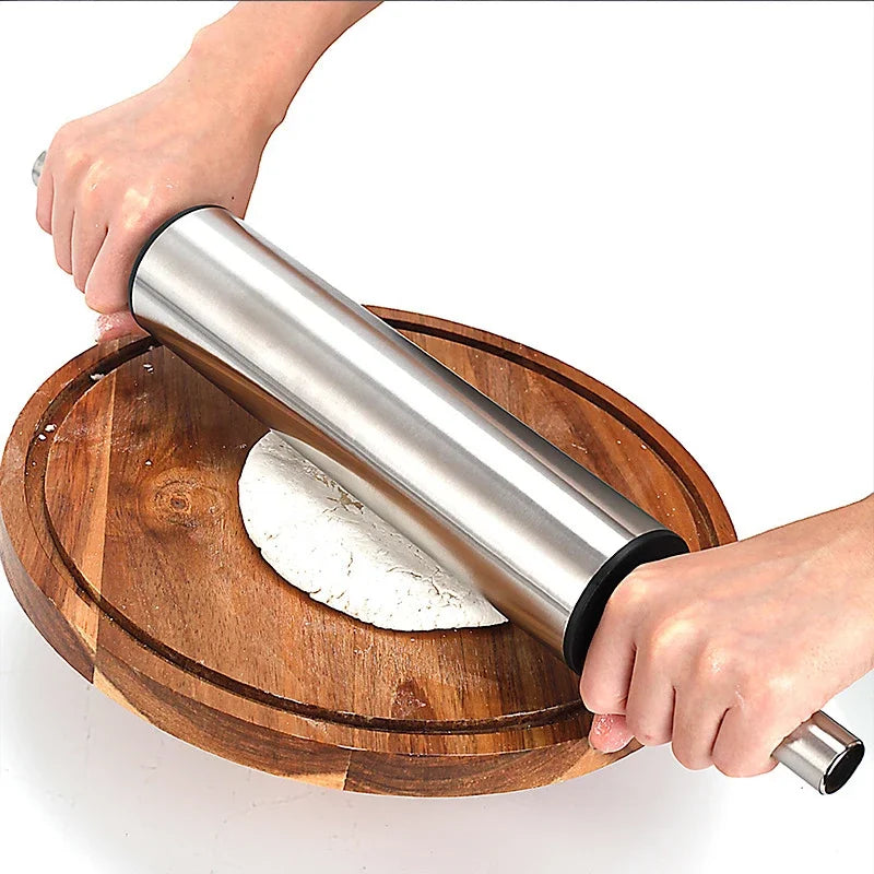 Stainless Steel Rolling Pin – Non-Stick, Heavy-Duty with Handle for Pizza, Bread, Dumplings & Pastry