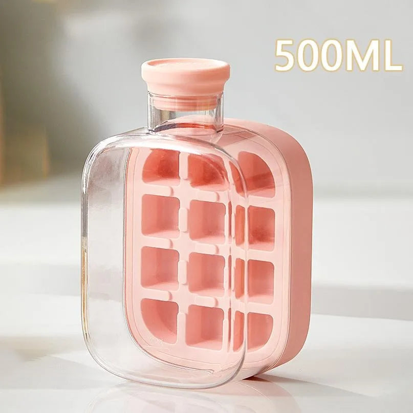 2-in-1 Ice Cube Tray & Water Bottle 500/800ml | Press Ice Maker