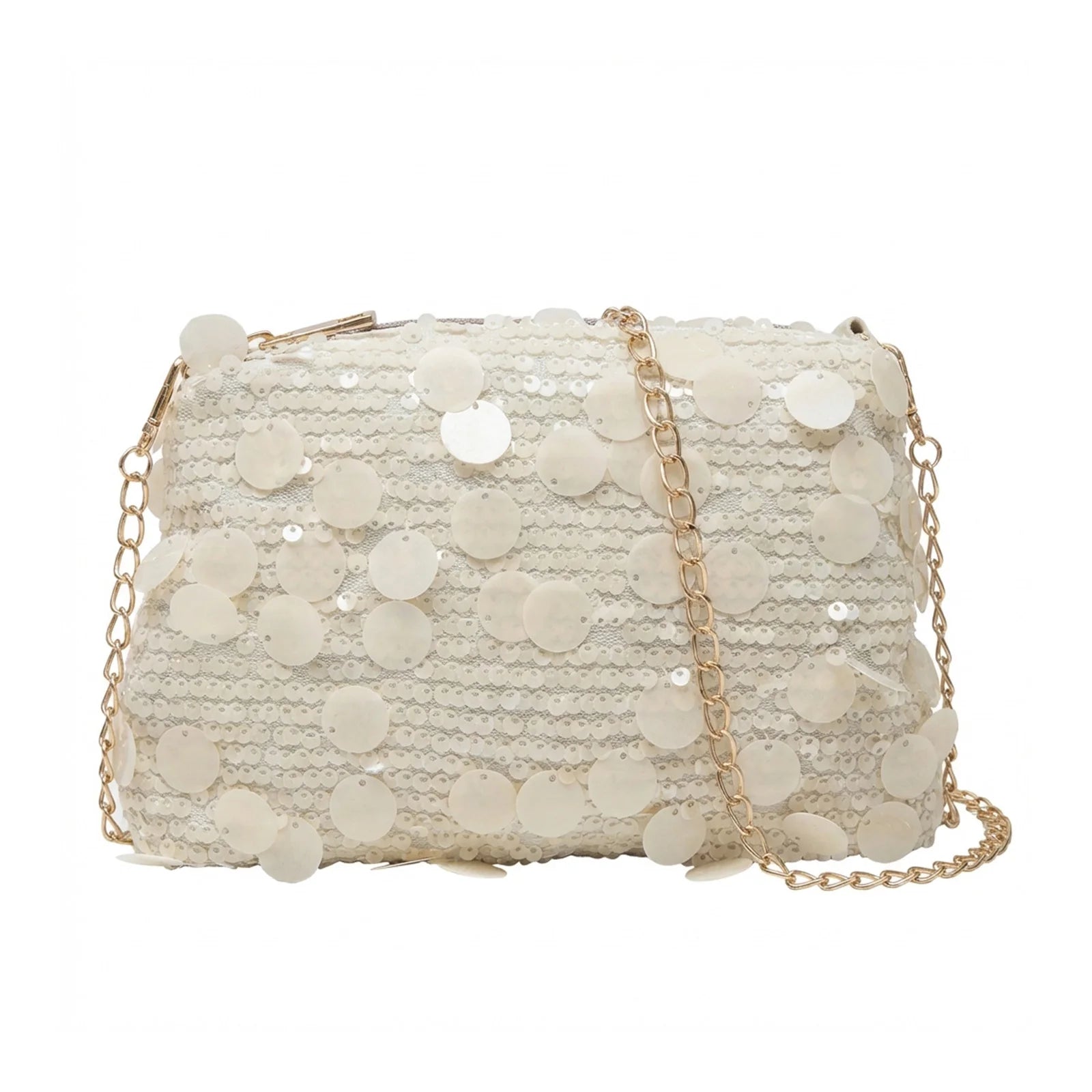 Women Sequins Crossbody Bag With Chain Strap And Colorful Patchwork Design Peaceful Pleasures Health and Wellness WHITE