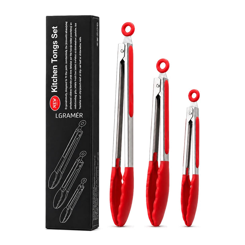 Silicone Tip Kitchen Tongs Set 3 Sizes – BBQ & Cooking Tongs