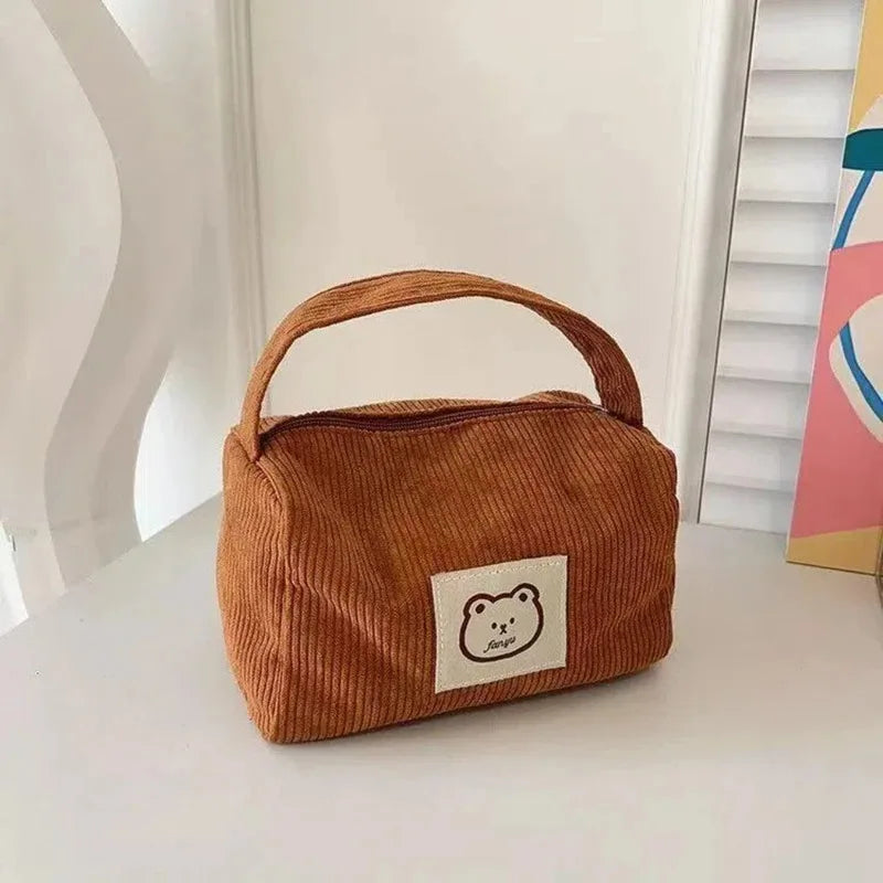 Women's Plush Corduroy Cosmetic Bag – Large Soft Handbag