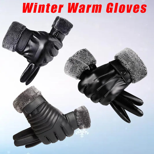 One Pair Winter Gloves - Thick,Waterproof Warm & Waterproof Faux Leather with Soft Velvet Lining for Outdoor Motorcycle Riding Peaceful Pleasures Health and Wellness