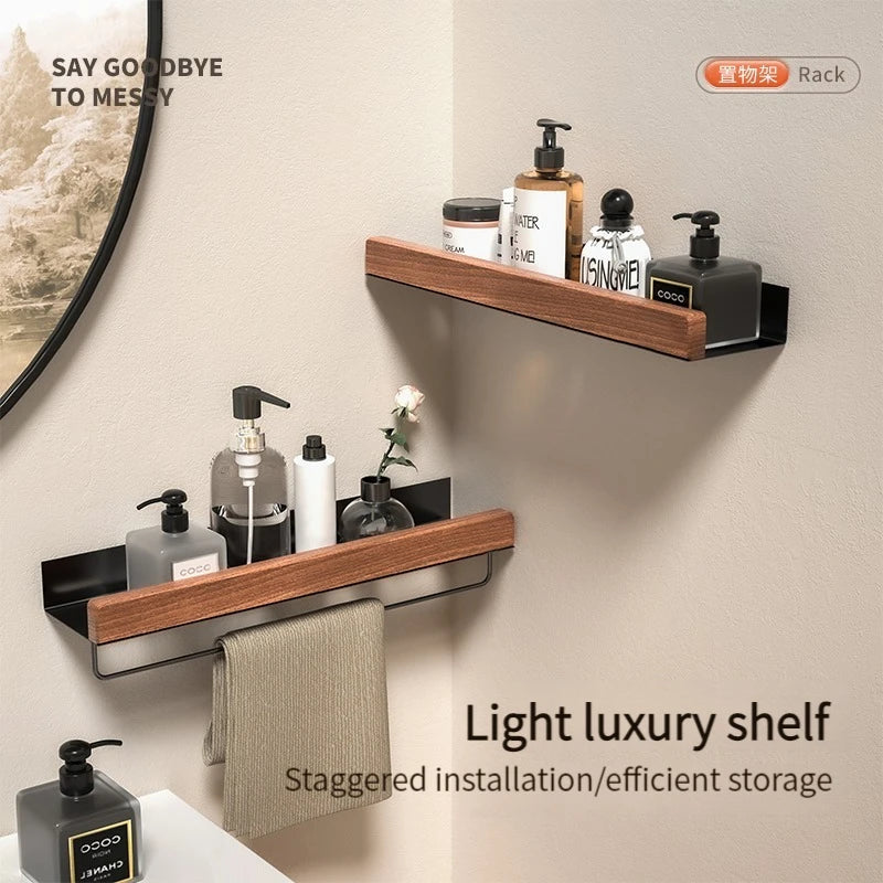 Wood & Aluminum Corner Shower Shelf | Wall-Mounted Organizer Corner Shower Shelf Peaceful Pleasures Health and Wellness