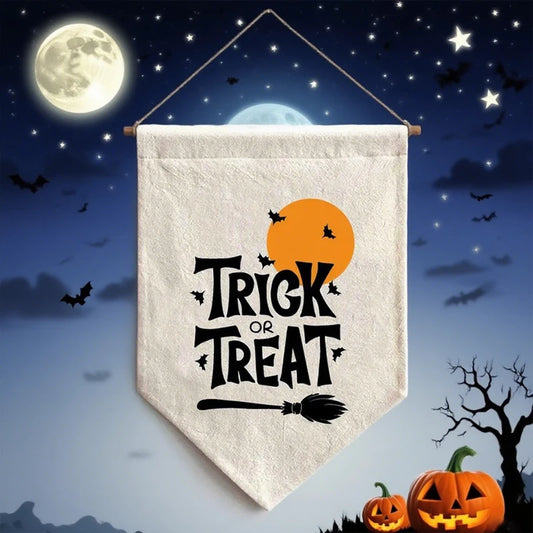 Trick or Treat Halloween Canvas Banner Wall Hanging Décor Halloween Wall Banner Peaceful Pleasures Health and Wellness Banner 27x30cm