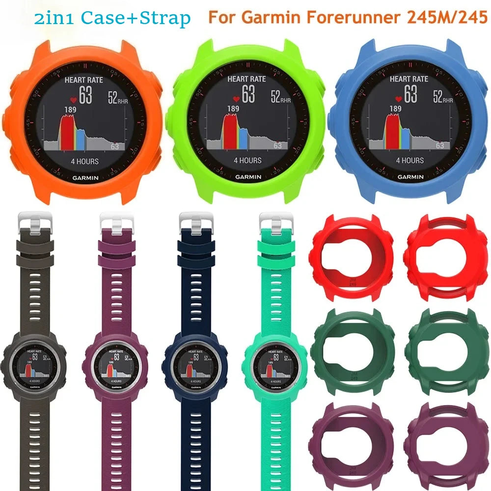Silicone Protective Case Cover +Strap For Garmin Forerunner 245M/245 Smartwatch Strap Protector Shell Frame Protective Cases Peaceful Pleasures Health and Wellness