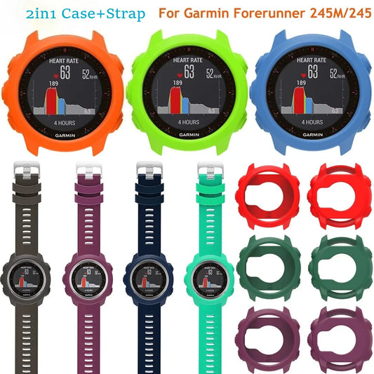 Silicone Protective Case Cover +Strap For Garmin Forerunner 245M/245 Smartwatch Strap Protector Shell Frame Protective Cases Peaceful Pleasures Health and Wellness