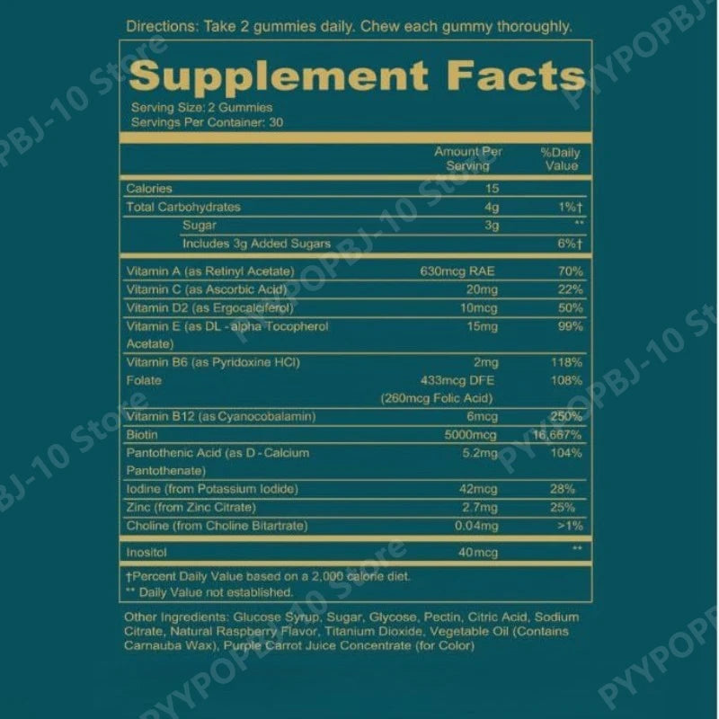 Hair Skin & Nail Biotin Gummy Vitamins – 60 Count Daily