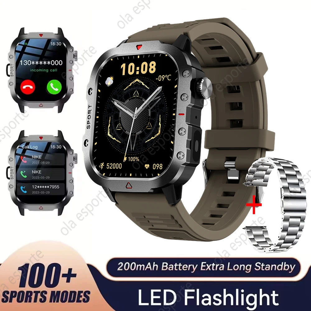 2026 New Military Men's Smart Watch Outdoor Sports Health Monitor with LED Flashlight Bluetooth Call Women's Smartwatch HW12 Peaceful Pleasures Health and Wellness Br22WhSzstrap