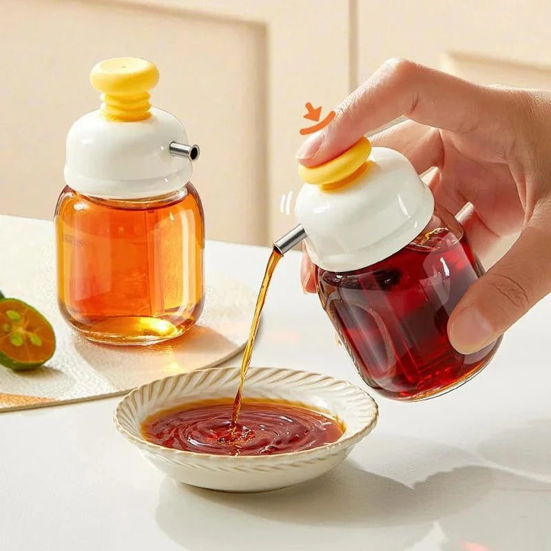 Mini Quantitative Oil Control Bottle Glass Seasoning Storage Kitchen Press Type Oil Vinegar Bottle Seasoning Portioning Bottle Peaceful Pleasures Health and Wellness
